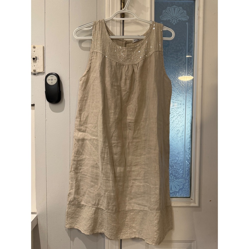 Blu Orchid Italy Linen Sequin Shift Dress Beige Sleeveless Art 66510 Small